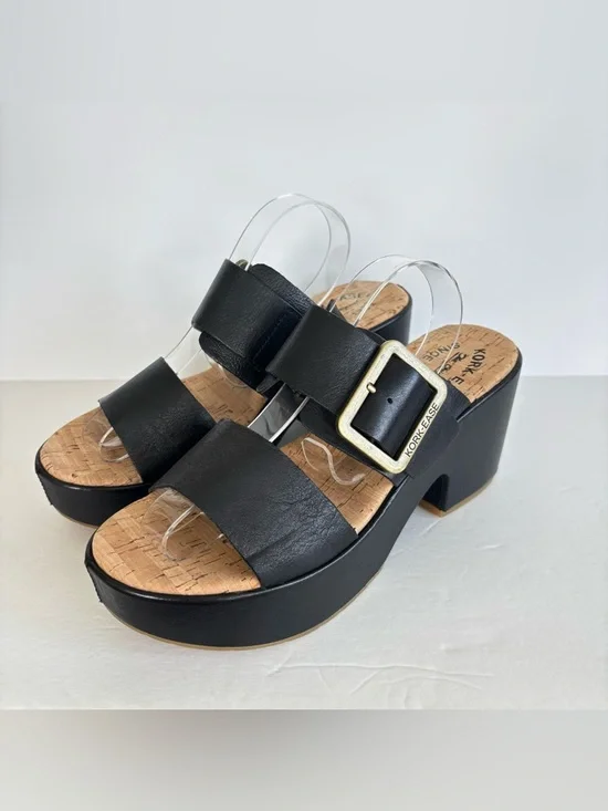 Kork Ease Taige Black Leather Platform Slide Sandals 8 - Picture 2 of 9